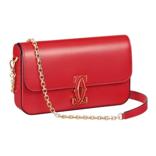 Cartier Сумка На Цепочке, Модель "мини", C De Cartier Телячья Кожа Красного Цвета, Позолоченная Отделка И Отделка Из Эмали Красного Цвета