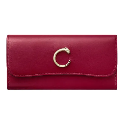 Cartier Бумажник Стандартного Размера С Клапаном, Panthère De Cartier Телячья Кожа Цвета Красно-вишневого Цвета, Позолоченная Отделка