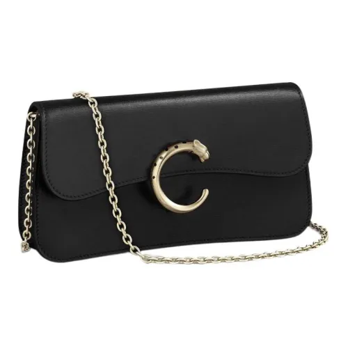 Cartier Сумка На Цепочке, Модель «мини», Panthère De Cartier Телячья Кожа Черного Цвета, Позолоченная Отделка И Отделка Из Черной Эмали