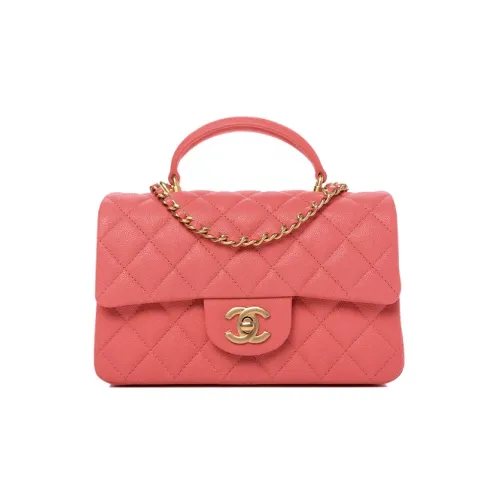 CHANEL Classic Flap CF Телячья кожа Сумка с цепочкой Сумка через плечо Сумка Женская Розовая