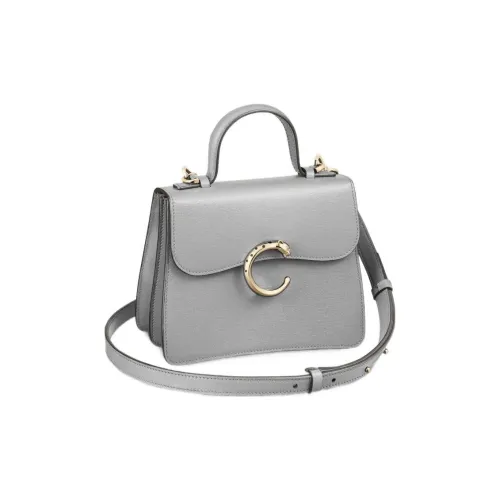 Cartier Сумка С Ручкой, Модель «мини», Panthère De Cartier Телячья Кожа Серого Цвета, Позолоченная Отделка