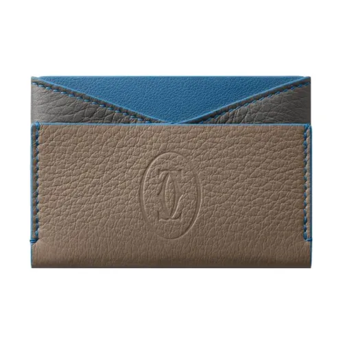 Cartier Кожаные Аксессуары Must De Cartier, Футляр Для Кредитных Карт Зернистая Телячья Кожа Светло-коричневого, Синего Capri И Антрацитового Цветов