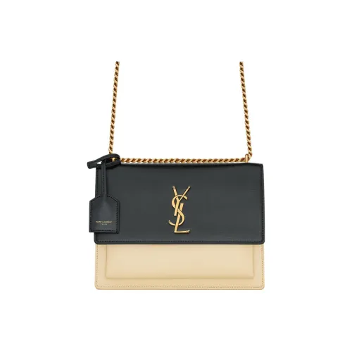 SAINT LAURENT Sunset Smooth Leather Bag Сумка через плечо Сумка через плечо Средний Женская Черный Бежевый