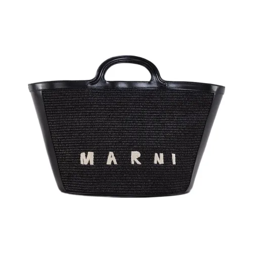 MARNI Cotton с Телячьей Кожей Тоут Сумка Сумка для покупок Сумка Большая Женская Черная