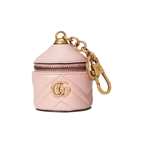 GUCCI GG Marmont Елочка Узор Кожа Ключница Женская Светло-Розовая