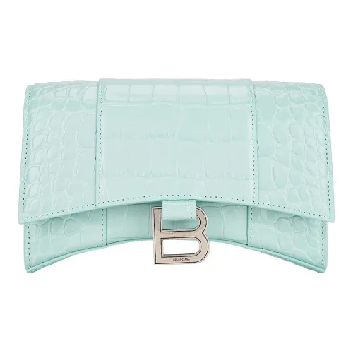 Balenciaga HOURGLASS Телячья кожа Сумка через плечо Кошелек Маленький Женский Синий Зеленый