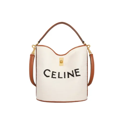 CELINE 16 Жаккардовая ткань с коровьей кожей Сумка через плечо Сумка Обычная Женская Естественный Коричневый