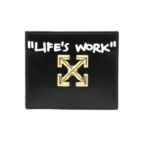 Off Белый Телячья кожа Держатель для карт Женский Черный