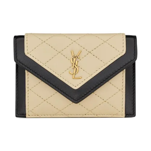 SAINT LAURENT Gaby Овечья кожа Держатель для карт Женский Белый Черный