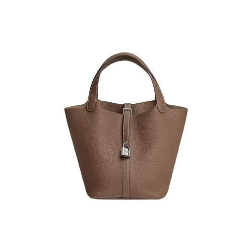 HERMES Picotin Lock Clemence Телячья кожа Корзина Сумка Сумка-ведро Сумка Женская 18 этуп слоново-серый