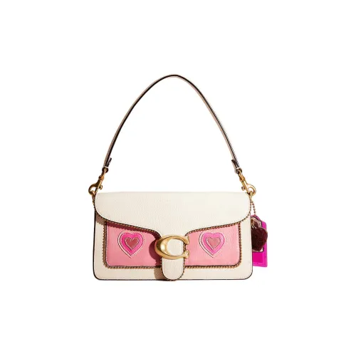 COACH Tabby Пескоструйная кожа Портативная сумка через плечо сумка на плечо средняя женская белая и розовая