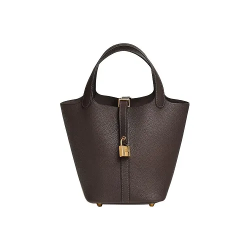 HERMES Picotin Lock BARENIA Faubourg Saddle Leather Basket Bag Bucket Bag Tote Bag 18 Women's Ebony