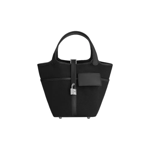 HERMES Picotin Lock Холст Swift Телячья кожа Сумка из холста Корзинка-сумка Сумка-ведро Сумка 18 Женская Черная