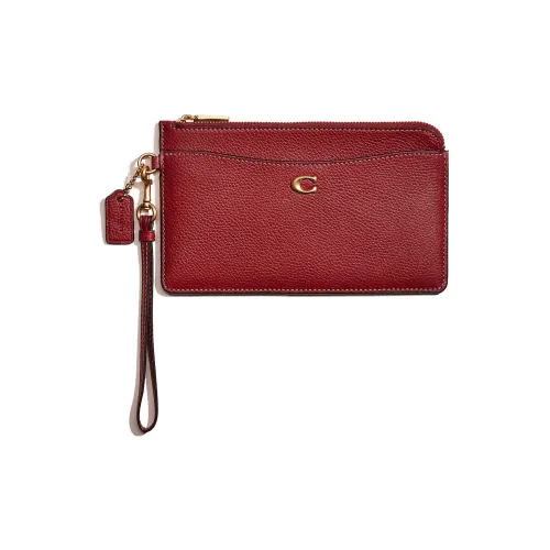 COACH Wristlet Галечная кожа Запястье Сумка Клатч Маленький Женский Вишнево-красный