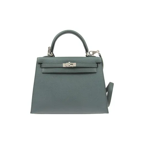 HERMES Kelly Эпсомская кожа Сумка Kelly Сумка через плечо Женская Y7 BLEU Orage Hurricane Синий