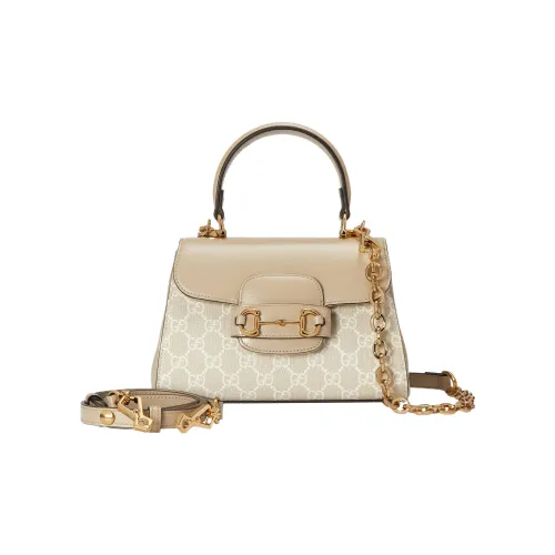 GUCCI Horsebit 1955 Холст и Кожа Сумка через плечо Сумка Мини Женская Экрю
