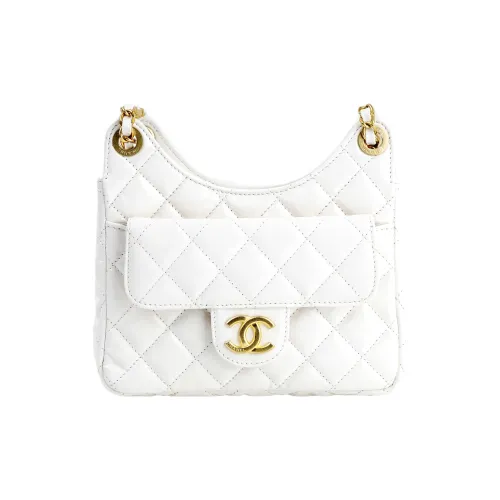 CHANEL Бродяга Яркий цвет Wrinkle Масляный воск Телячья кожа Сумка-хобо Сумка через плечо Маленькая Женская Белая