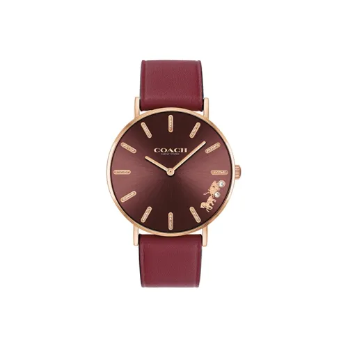 COACH Perry Collection Наручные часы Кварцевый механизм Кожаный ремешок 36 мм Красный циферблат Женские часы