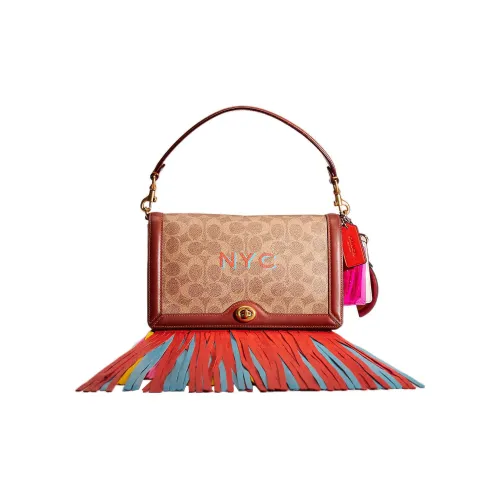 COACH Riley Canvas Телячья кожа Сумка через плечо Сумка через плечо Сумка среднего размера Женская Коричневая