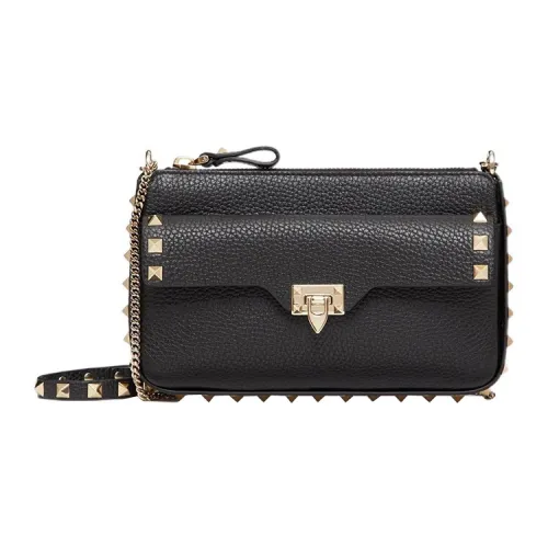Valentino Rockstud Телячья кожа с текстурой клатч на одно плечо и через плечо женский черный