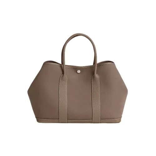 HERMES Garden Party Officer Холст с Negonda Коровья кожа Садовая сумка Унисекс Слоновой серый