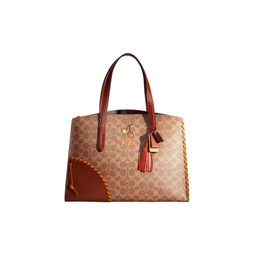 COACH Charlie Покрытый холст с утонченной телячьей кожей сумка через плечо сумка большая женская коричневый