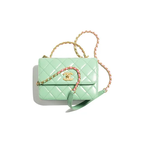 CHANEL Яркий Телячья кожа Сумка с клапаном Сумка Сумка через плечо Сумка через плечо Мини Женская Светло-зеленый