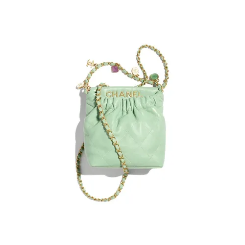 CHANEL Lambskin Bucket Bag Crossbody Bag Small Women's Light Green