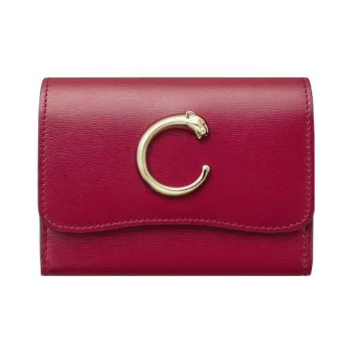 Cartier Бумажник, Модель "мини", Panthère De Cartier Телячья Кожа Цвета Красно-вишневого Цвета, Позолоченная Отделка