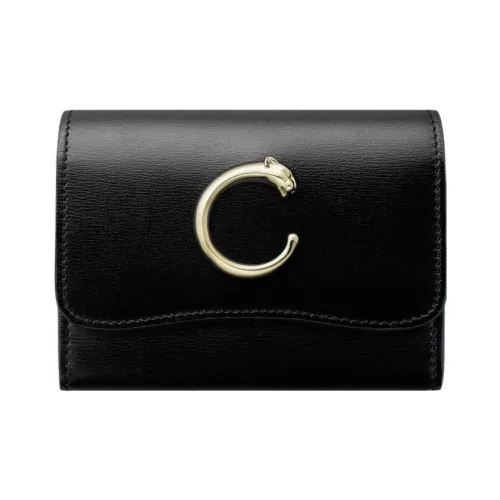 Cartier Бумажник, Модель "мини", Panthère De Cartier Телячья Кожа Черного Цвета, Позолоченная Отделка