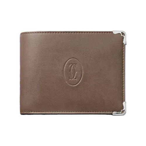 Cartier Кожаные Аксессуары Must De Cartier, Бумажник, 6 Отделений Для Кредитных Карт Материал Неживотного Происхождения Светло-коричневого Цвета, Палладиевая Отделка