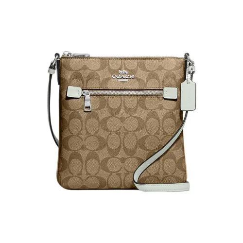 COACH Rowan Покрытый холст с кожаными вставками сумка для документов сумка через плечо мини женский коричневый