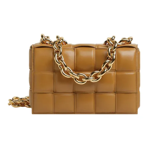 Bottega Veneta Chain Cassette Sheepskin Pillow Bag Handheld Crossbody Women's Caramel Brown