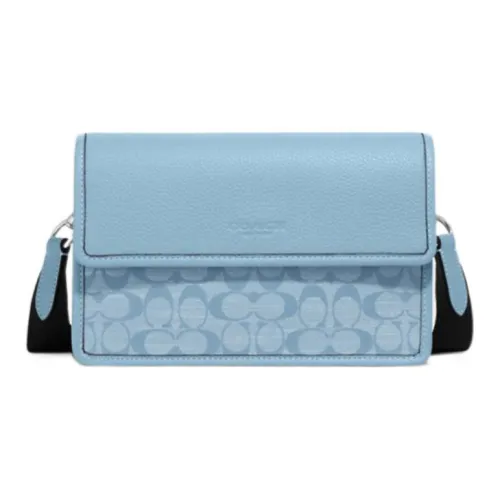 COACH Тернер Ткань с кожаными вставками Сумка через плечо Средняя Женская Светло-синяя