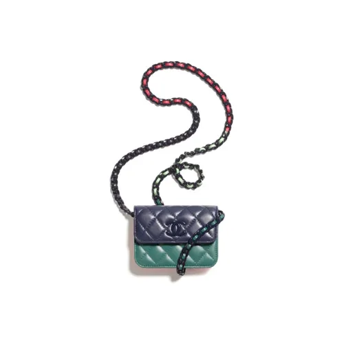 CHANEL Блестящий Lambskin Jacquard Металл Одно плечо Через плечо Клатч Женские Темно-синий Темно-розовый Светло-зеленый