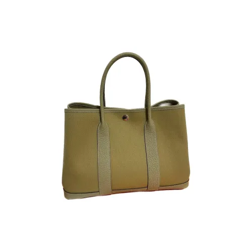 HERMES Garden Party Холст с Negonda Телячья кожа Садовая сумка холщовая сумка женская сумка зеленый цвет кардамона