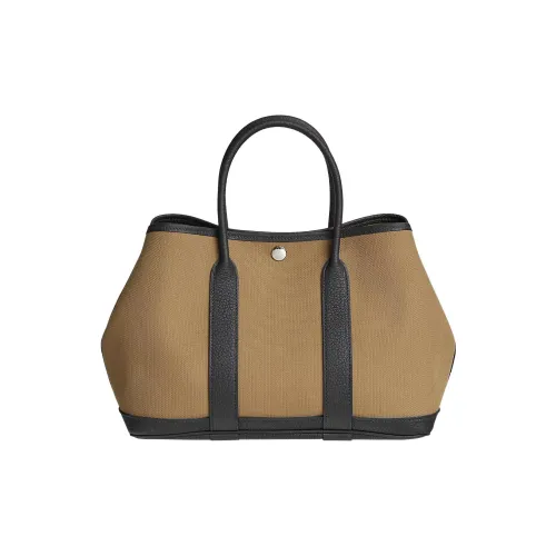 HERMES Garden Party Холст с кожей Сад Сумка Женская Кардамоновый Черный