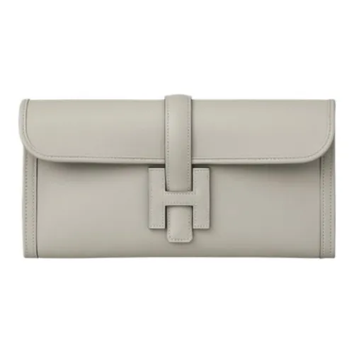 HERMES Jige Elan Кожа Кошелек Клатч Женский 80 Gris Perle Жемчужный Серый