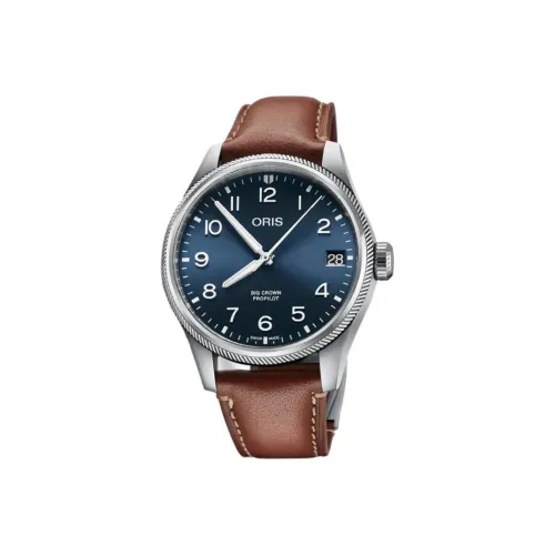 Oris Автоматический Механический Часы Мужские 41 мм Синий Циферблат Корпус из Нержавеющей Стали Кожаный Ремешок
