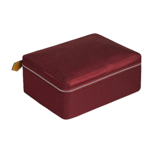 HERMES Travelsilk Шелк с BARENIA Телячья кожа Путешествие Мешок для хранения Мужской Красный