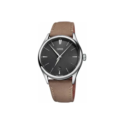Oris Автоматический Механический Часы Мужские 40 мм Серый Циферблат Корпус из Нержавеющей Стали Кожаный Ремешок