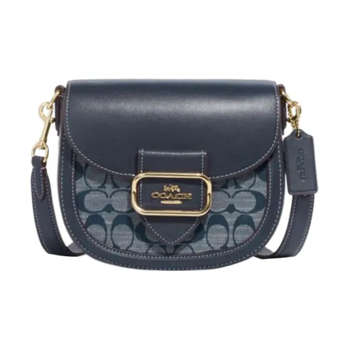 COACH Morgan Коровья кожа с текстилем Saddle Сумка через плечо Маленькая Женская Джинсовый синий