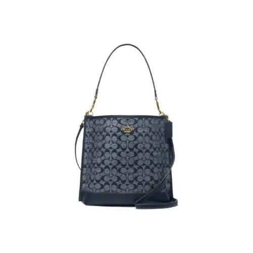 COACH Mollie Ткань с коровьей кожей Ведрообразная сумка Сумка Сумка через плечо Сумка через плечо Большая Женская Джинсовая Синяя