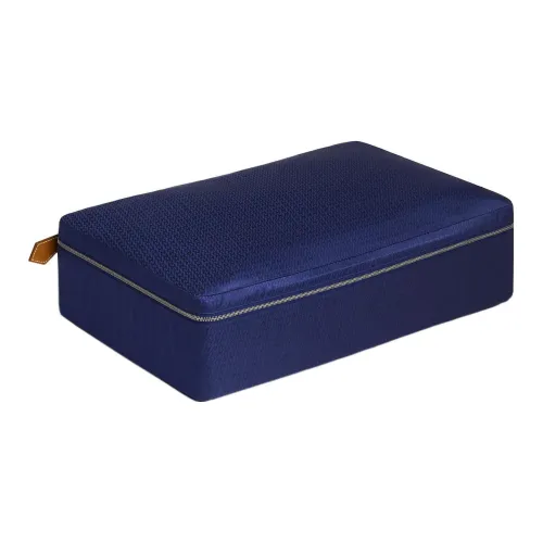 HERMES Travelsilk Шелк с BARENIA Телячья кожа Путешествие Мешок для хранения Мужской Сапфирово-синий