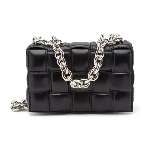Bottega Veneta Chain Cassette Sheepskin Pillow Bag Clutch Shoulder Bag Women's Black