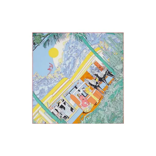 HERMES Шелковые шарфы Синий/зеленый/Ярко-желтый Женские