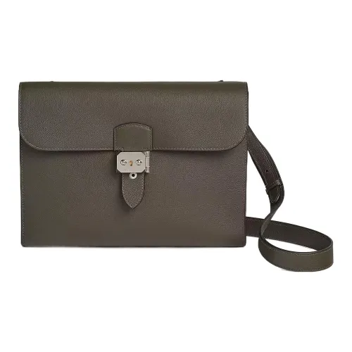 HERMES Sac A Depeches Evercolor Телячья кожа Курьерская сумка Сумки через плечо Сумка на плечо Мужская G8 Vert Maquis Лесной зеленый