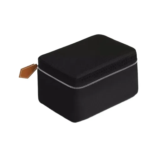 HERMES Travelsilk Шелк с BARENIA Телячья кожа Путешествие Мешок для хранения Мини Мужской Черный Светлый Рыжевато-коричневый