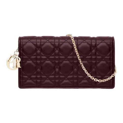 DIOR Lady Dior Sheepskin Crossbody Clutch Women's Burgundy