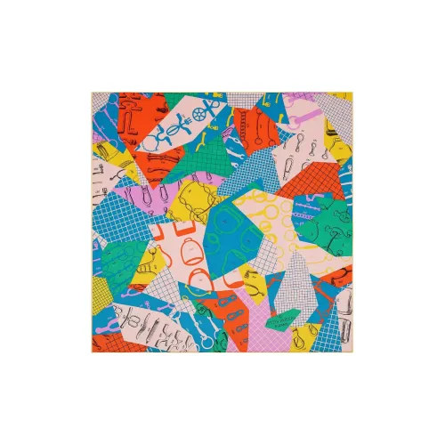 Hermes Шелковые шарфы Розовый/Зеленый/Ярко-желтый Женские